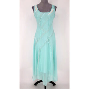 Together Dress Womens 10 Green Chiffon Lace Trim Flapper Handkerchief Hem Whimsy